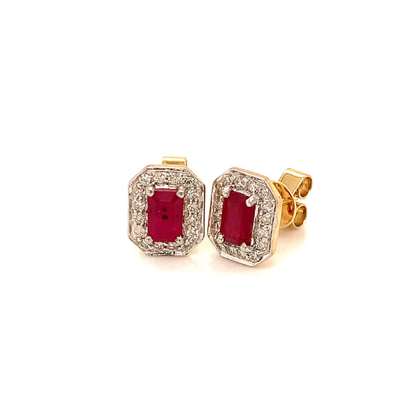 Aretes de rubi con diamantes en oro amarillo 14kt.