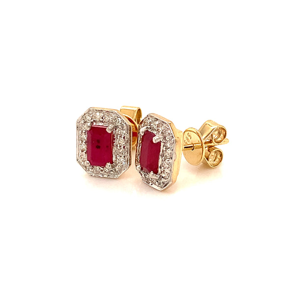 Aretes de rubi con diamantes en oro amarillo 14kt.