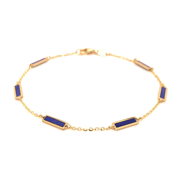 Pulsera con Lapis Lazuli en oro amarillo 14kt. 17.5CM