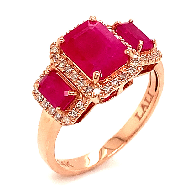 Anillo de rubí en oro rosado 14k