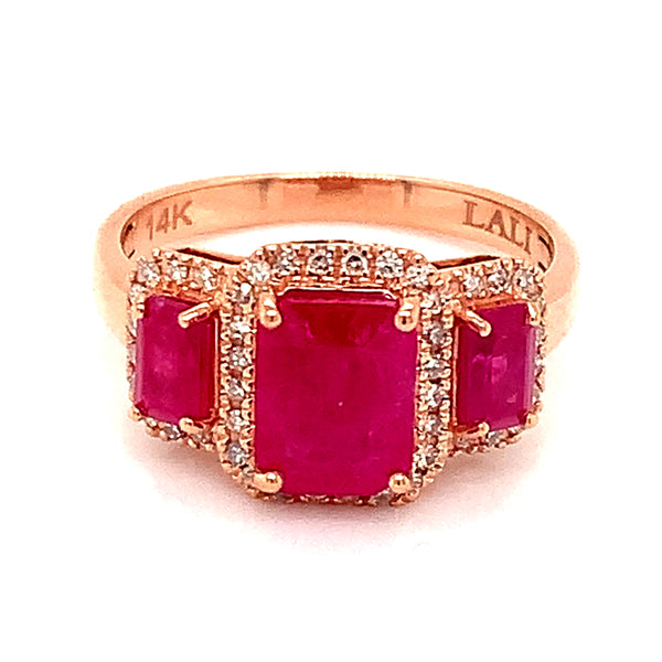 Anillo de rubí en oro rosado 14k