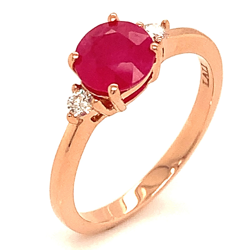 Anillo de rubí en oro rosado 14k