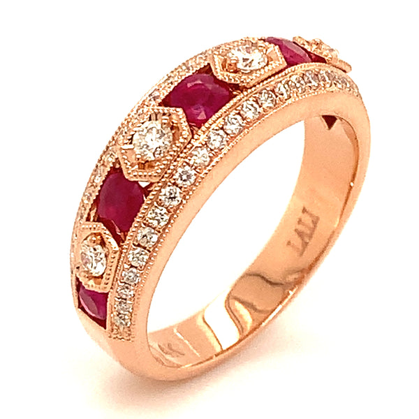 Anillo de rubí en oro rosado 14k