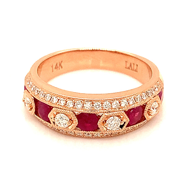 Anillo de rubí en oro rosado 14k