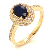 Anillo de zafiro con diamantes en oro amarillo 14k