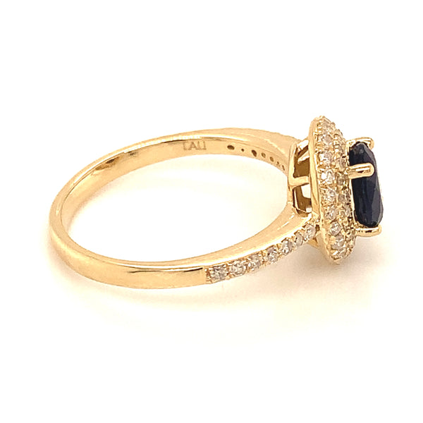 Anillo de zafiro con diamantes en oro amarillo 14k