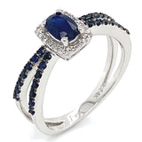 Anillo de zafiro con diamantes en oro blanco 14k