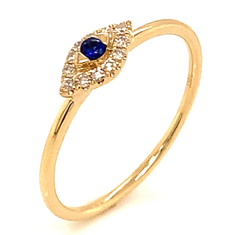 Anillo de zafiro con diamantes en oro amarillo 14k