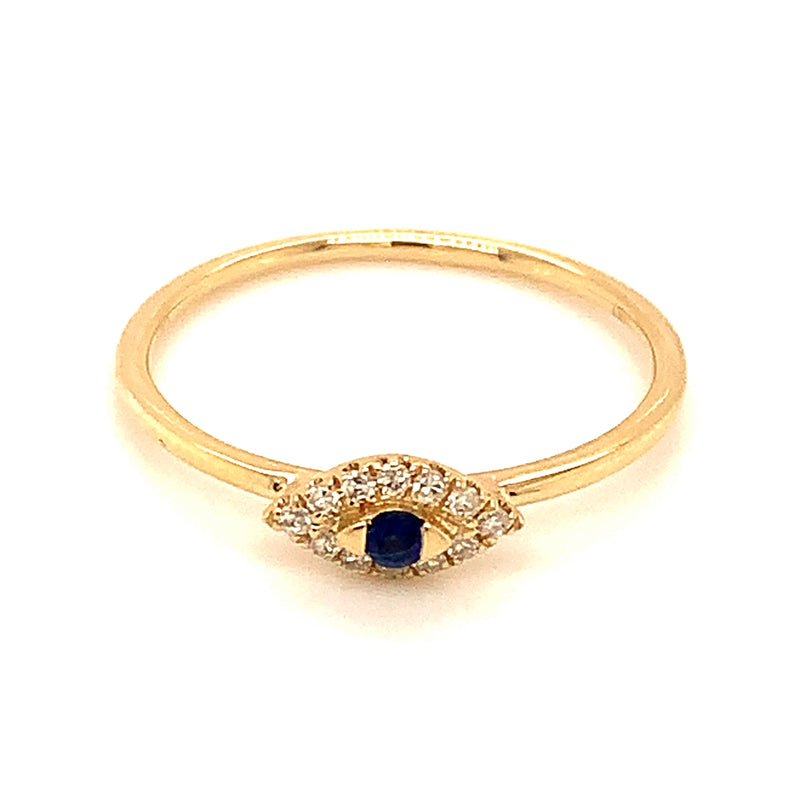 Anillo de zafiro con diamantes en oro amarillo 14k