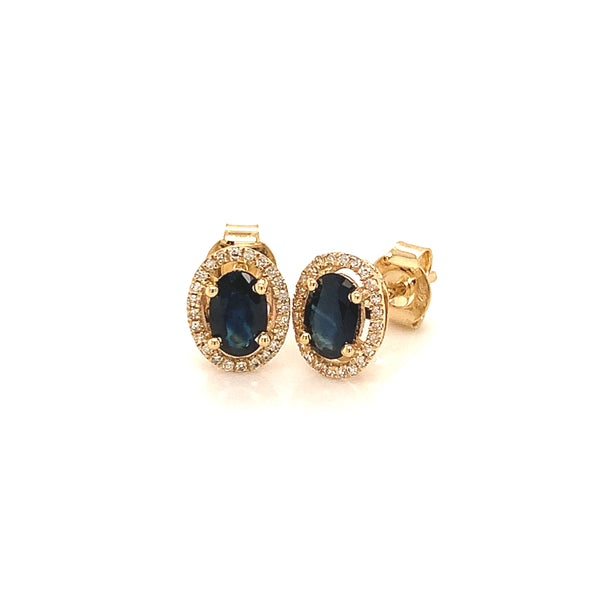 Aretes con zafiros con diamantes en oro amarillo 14k