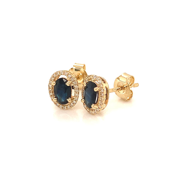 Aretes con zafiros con diamantes en oro amarillo 14k