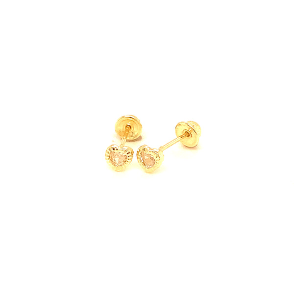 Aretes (corazón) para bebé en oro amarillo 10kt