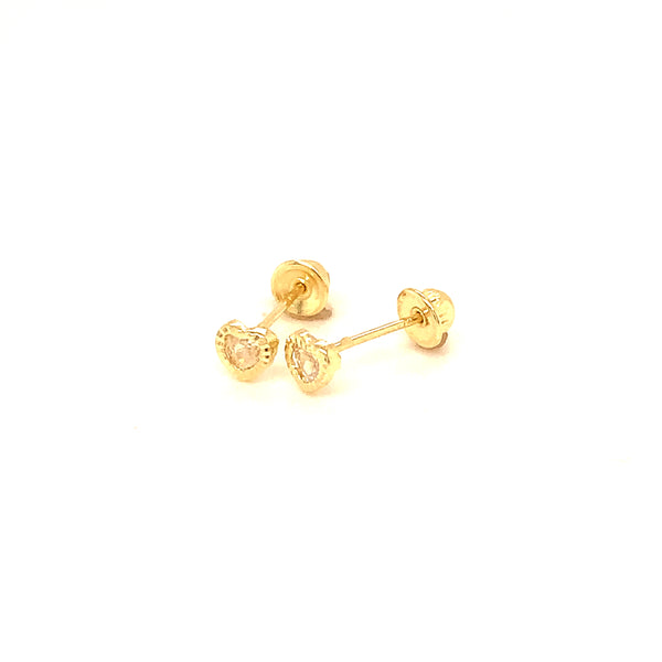 Aretes (corazón) para bebé en oro amarillo 10kt