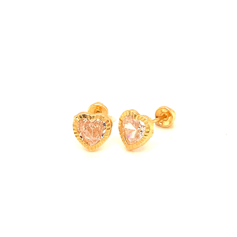 Aretes (corazón) para bebé en oro amarillo 10kt