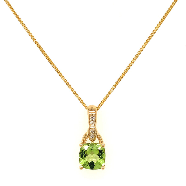 Collar de peridoto con diamantes en oro amarillo 14k