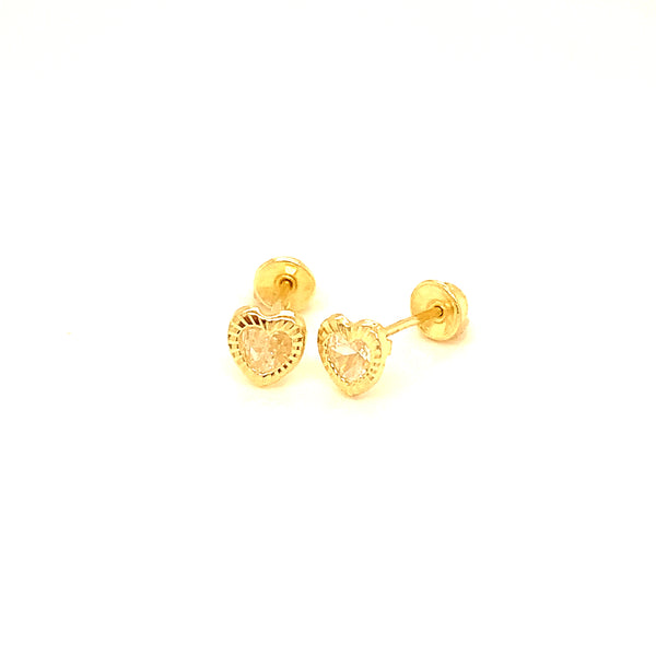 Aretes (corazón) para bebé en oro amarillo 10kt