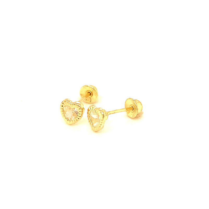 Aretes (corazón) para bebé en oro amarillo 10kt