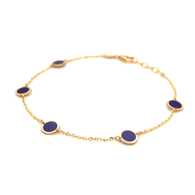 Pulsera con Lapis Lazuli en oro amarillo 14kt. 16.5CM/18CM