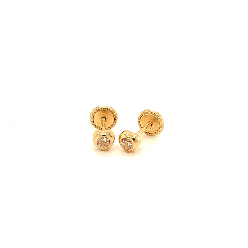 Aretes (corazón) para bebé en oro amarillo 10kt