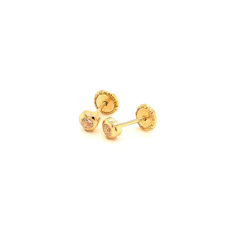 Aretes (corazón) para bebé en oro amarillo 10kt