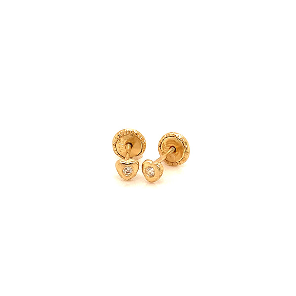 Aretes (corazón) para bebé en oro amarillo 10kt