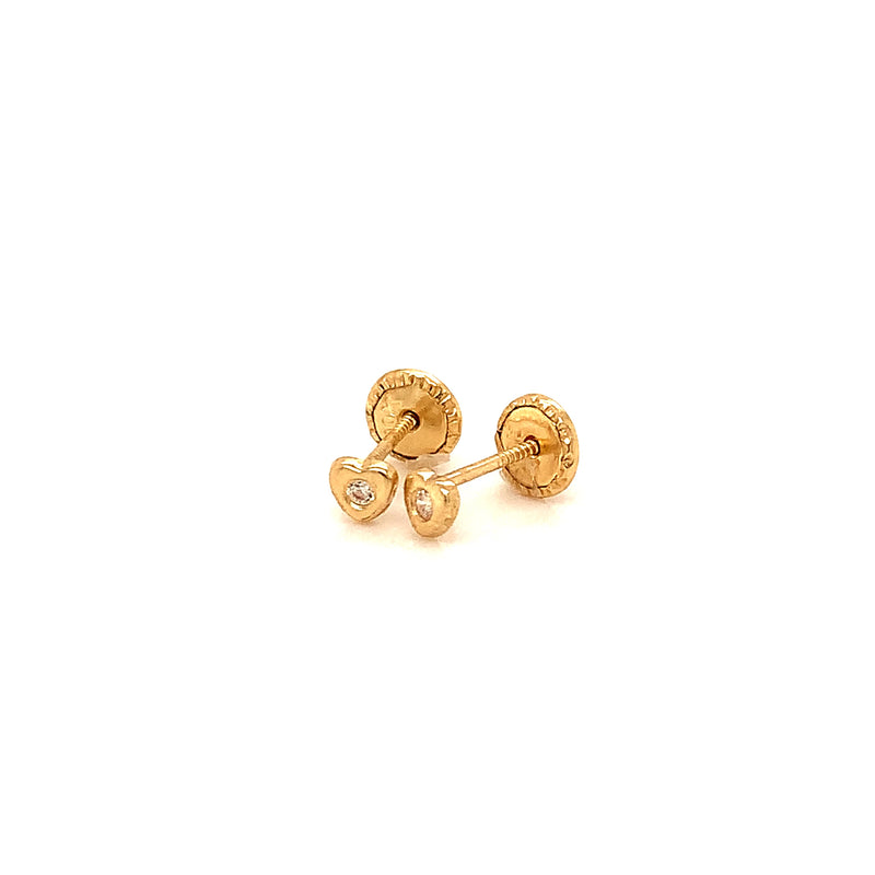 Aretes (corazón) para bebé en oro amarillo 10kt