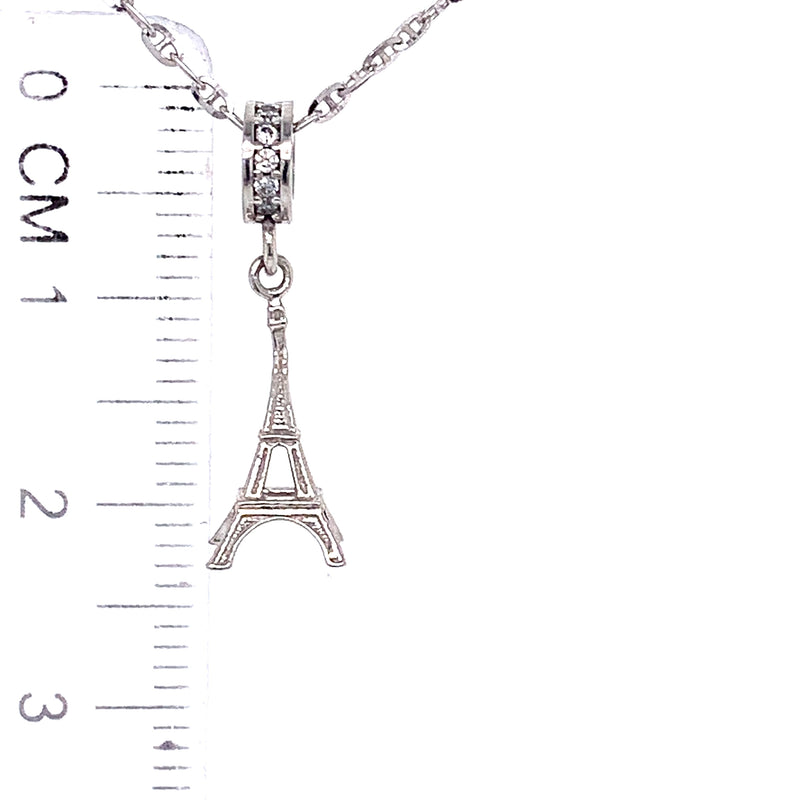 Collar (torre eiffel) con circones en oro blanco 10k 50cm