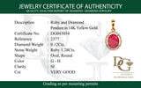 Dije de rubí con diamantes en oro amarillo 14kt. R-1.28CTS. D-0.12CTS.