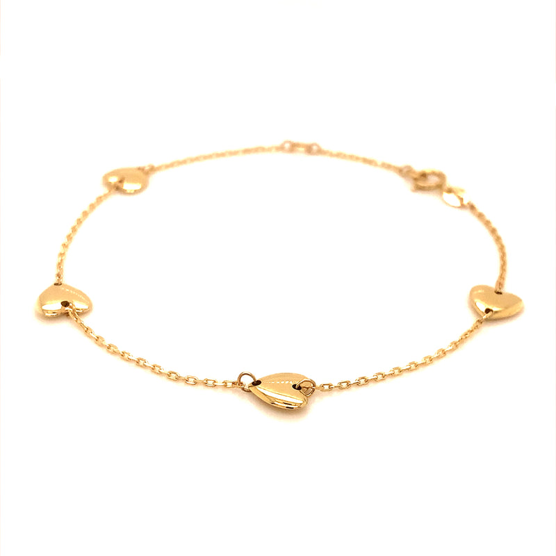 Pulsera (corazones) en oro amarillo 10kt. 17cm/19cm