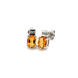 Aretes de citrino con diamantes en oro blanco 14kt.