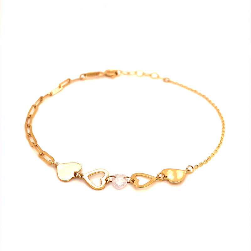 Pulsera (corazones) con oro amarillo 10k. 17/19cm