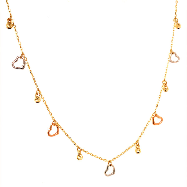 Collar (corazones) en oro 3 Tonos 10kt. 42cm/45cm