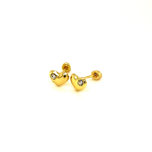 Aretes (corazón) para bebés en oro amarillo 10kt