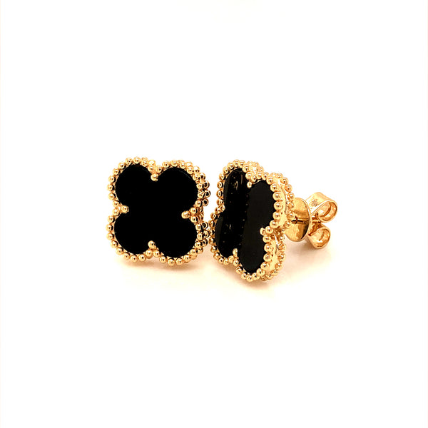 Aretes (trébol negro onix) en oro amarillo 14KT