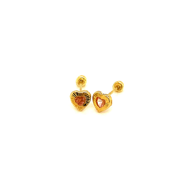 Aretes (corazón) para bebés en oro amarillo 10kt