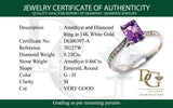 Anillo de amatista con diamantes en oro 14kt.