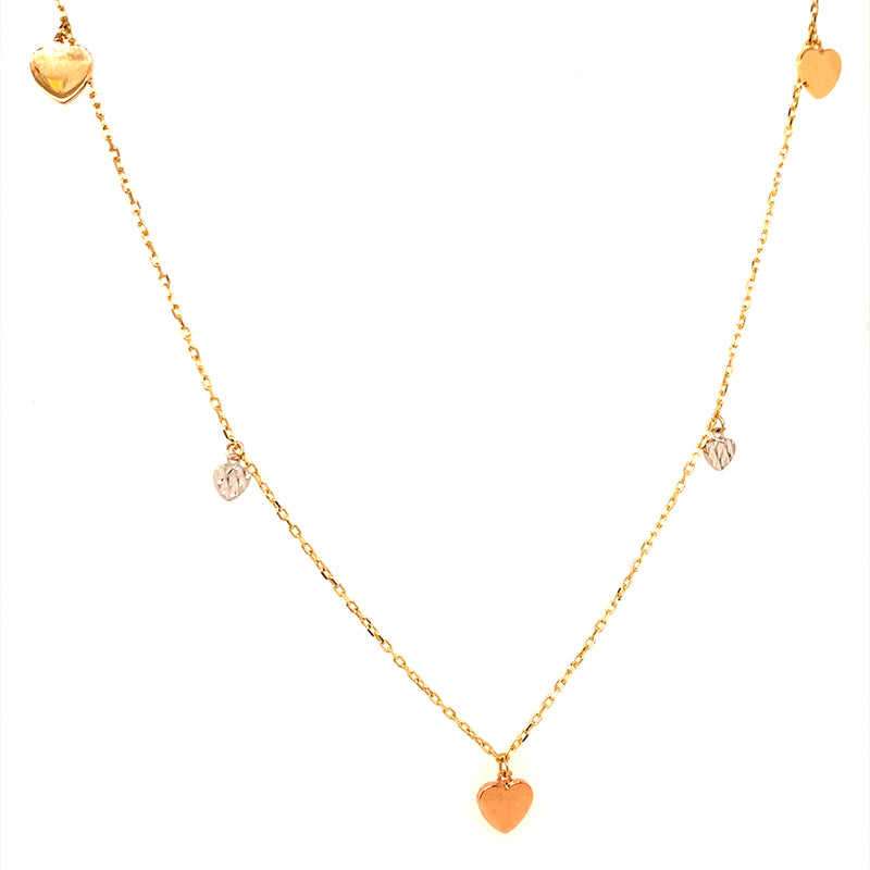 Collar (corazones) en oro 3 Tonos 10kt. 37cm/40cm