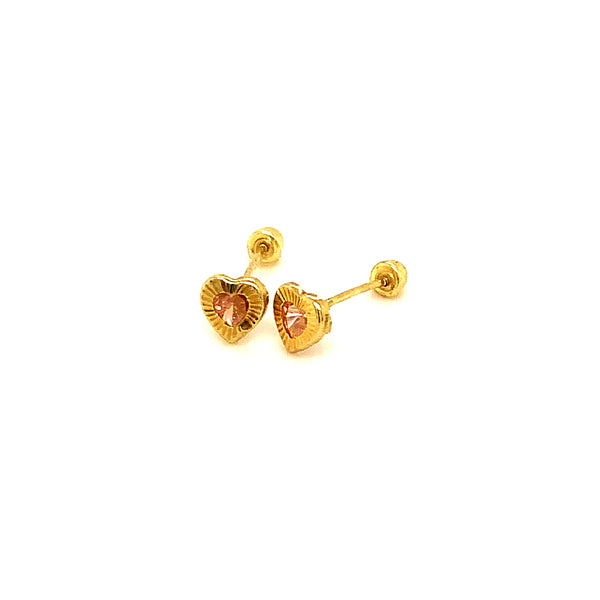 Aretes (corazón) para bebés en oro amarillo 10kt