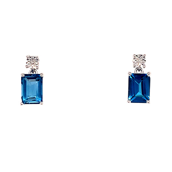 Aretes de Topacio Azul en oro blanco 10k ANTES: $379.00