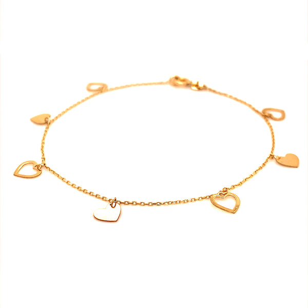 Pulsera (corazones) con oro amarillo 10k. 19cm