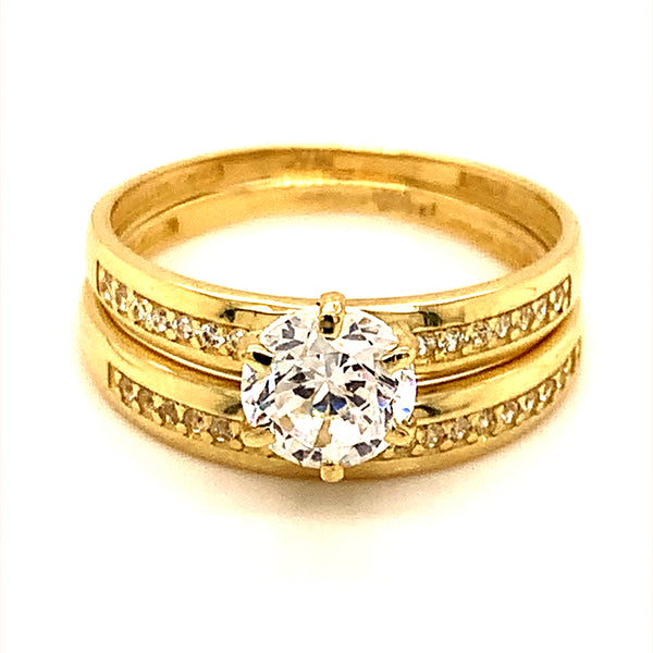 Set de anillos de matrimonio con circones en oro amarillo 10kt