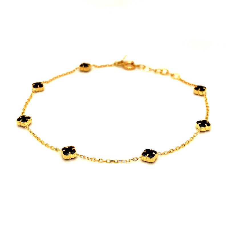 Pulsera (trébol onix negro) en amarillo 18k. 19cm