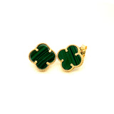 Aretes (trébol verde malaquita) en oro amarillo 10kt.