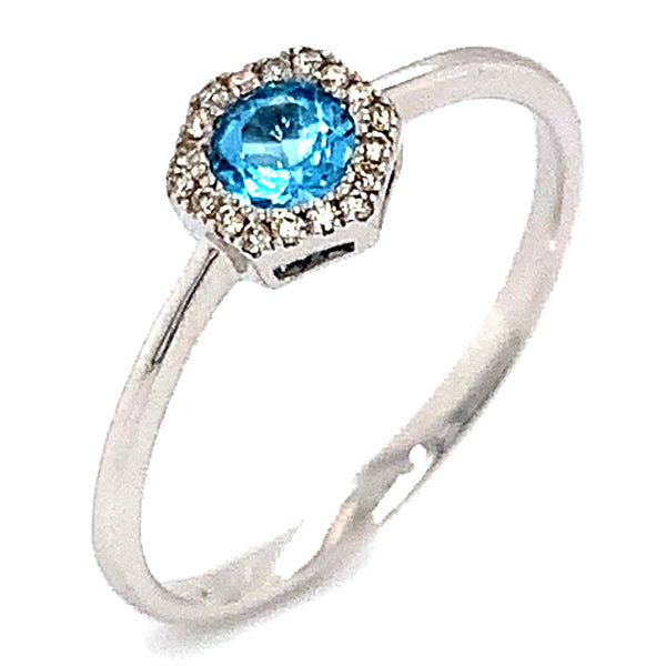 Anillo de Topacio Azul en oro blanco 10kt.