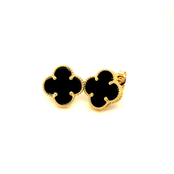 Aretes (trébol negro onix) en oro amarillo 10kt.