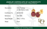 Aretes de rubíes en oro amarillo 14kt. R-1.57CTS.