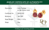 Aretes de rubíes en oro amarillo 14kt. R-1.11CTS.