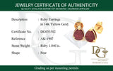 Aretes de rubíes en oro amarillo 14kt. R-1.04CTS.