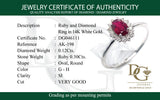 Anillo de rubí con diamantes en oro blanco 14kt. R-0.50CTS. D-0.12CTS.