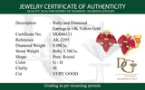 Aretes con rubí y diamantes en oro amarillo 14KT